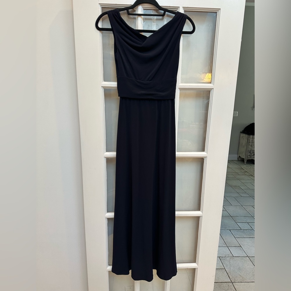 Amsale Sleeveless Dark Navy Cowl Neck Formal Gown Prom Maxi Dress Size 0 XXS XS